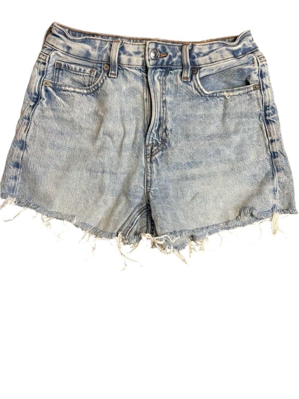 AMERICAN EAGLE High Waisted Distressed Denim Shorts Light Wash Size 4 Raw Hem